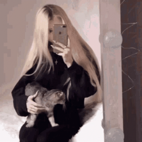 Grunge Aesthetic Woman With Cat GIF