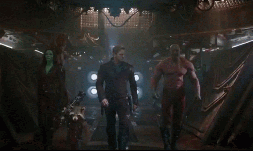 Guardians of the Galaxy Walking Down Dark Hallway