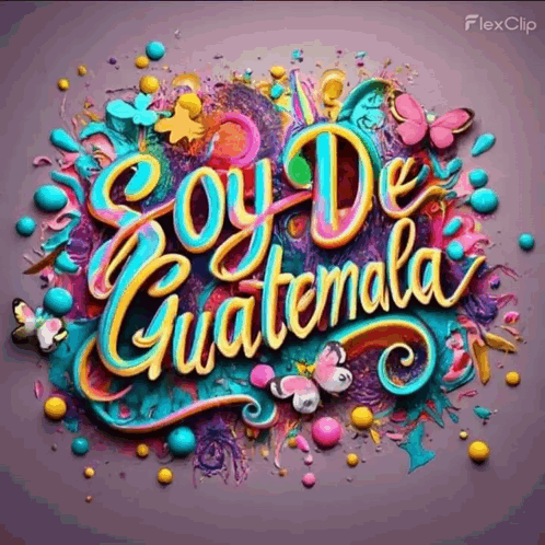 Guatemala Surrounded by Colorful Butterflies and Balls