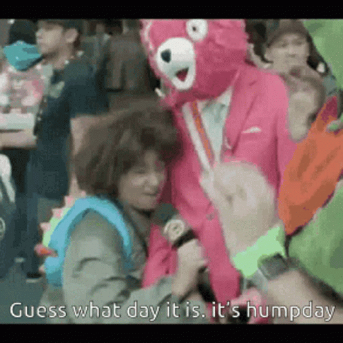 Guess What Day It Is Pink Bear Costume GIF