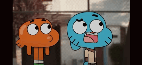 Gumball And Darwin From The Amazing World Of Gumball Are Standing Next To Each Other . GIF