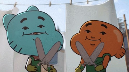 Gumball and Darwin Holding Scissors