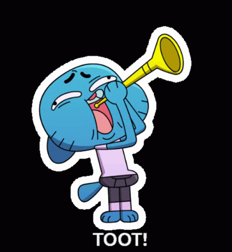 Gumball From The Amazing World Of Gumball Is Blowing A Trumpet And Saying Toot GIF