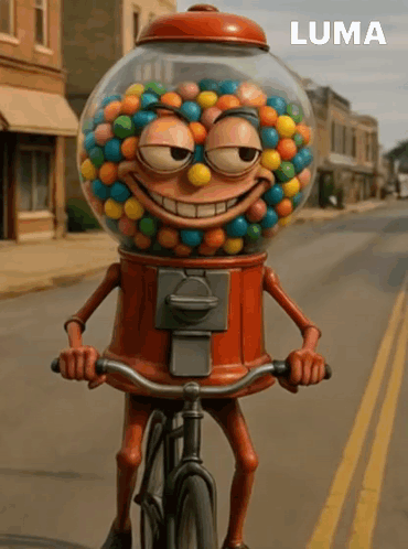 Gumball Machine Riding Bike With Luma