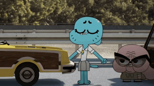 Gumball Standing Next to Car