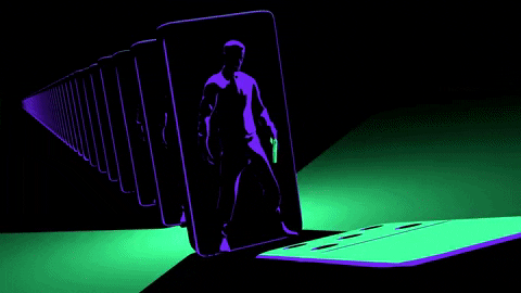 Gun Shoot Neon Dominos Falling GIF