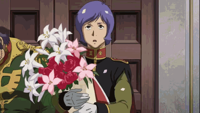 Gundam Garma Zabi Holding Flowers GIF