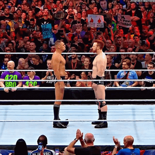 Gunther And Sheamus Face Off GIF