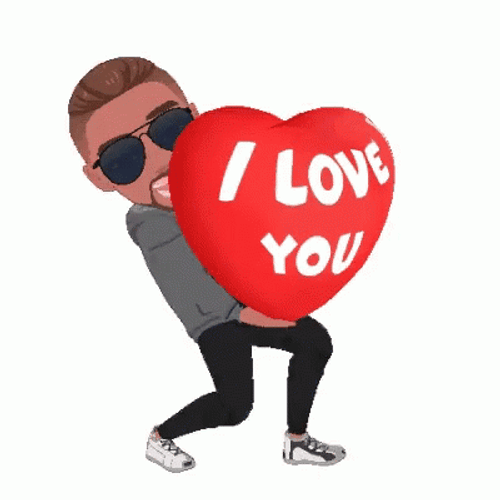 Guy Carrying Heavy Animated Heart I Love You GIF