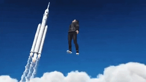 Guy Entering Flying Rocket Ship GIF