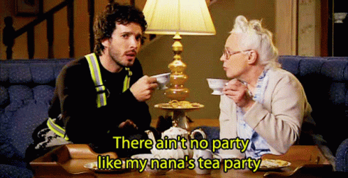 Guy Having Tea Party With His Grandma GIF