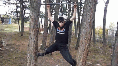Guy Pull Ups In The Woods GIF