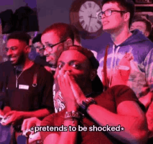 Guy Putting Hands Together Pretends To Be Shocked GIF