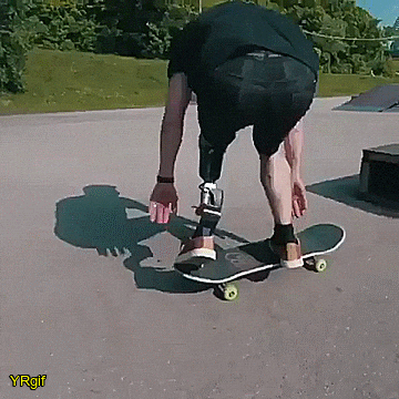 Guy Skates Board With Single Leg Deadlift GIF