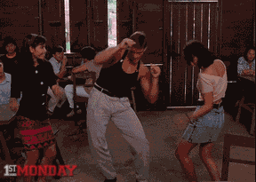 Guy Swerve Hips With Two Girls GIF