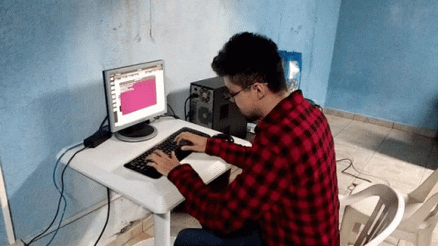 Guy Trying Desktop Computer GIF