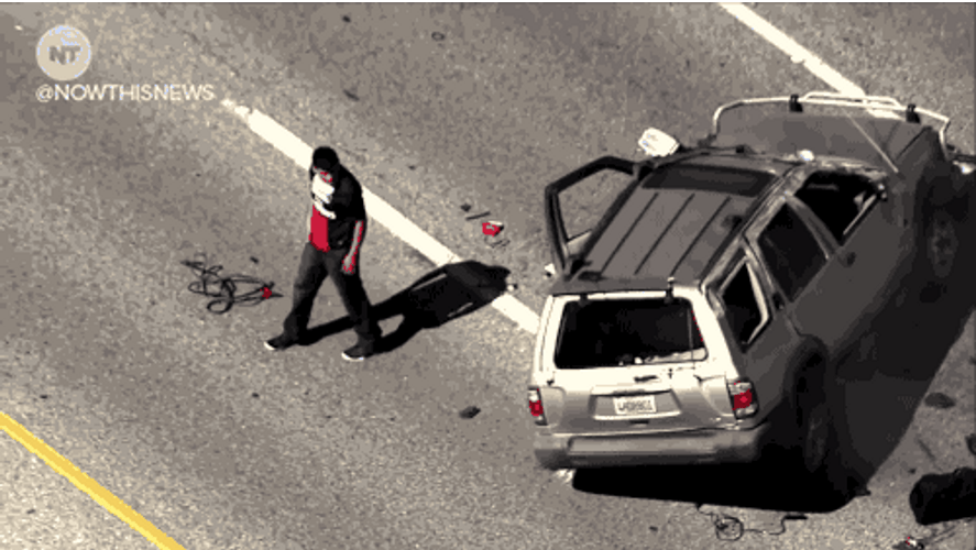 Guy Unscathed From Horrendous Car Crash GIF