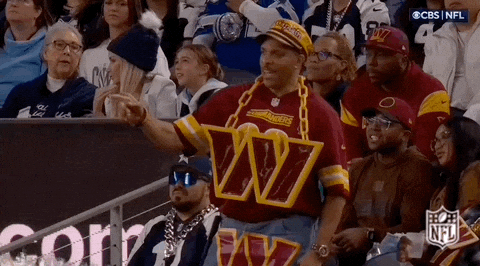 Guy Wears Washington Commanders Cheer Costume GIF