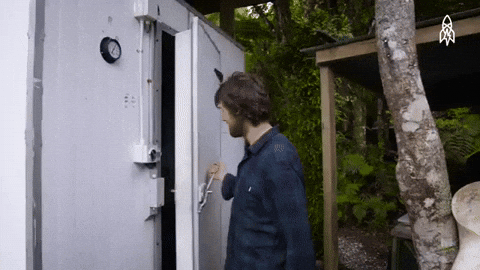Guys Opening Toilet Trailer Door GIF