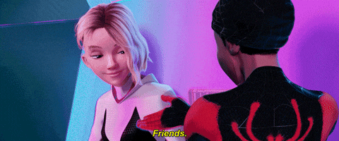 Gwen Stacy Spiderman Handshake Friends GIF