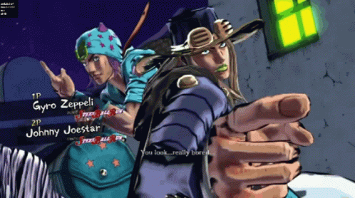 Gyro Zeppeli And Johnny Joestar Are Standing Next To Each Other In A Video Game GIF