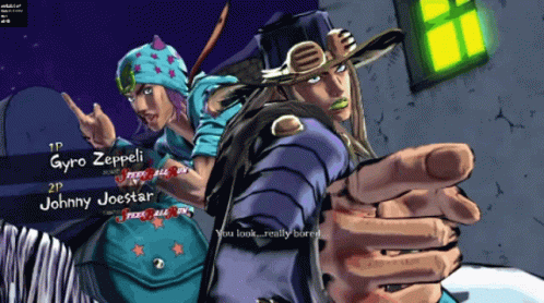 Gyro Zeppeli And Johnny Joestar Are Standing Next To Each Other In A Video Game GIF