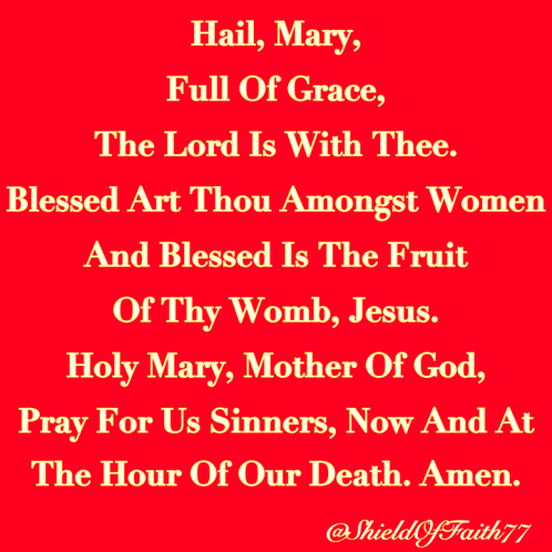 Hail Mary Full Of Grace Is Written On A Red Background GIF
