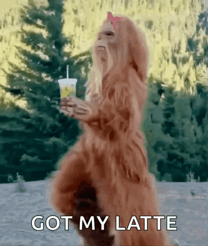 Hairy Sasquatch Walking Got My Latte GIF