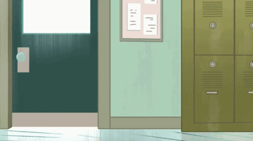 Hallway with Lockers and Bulletin Board