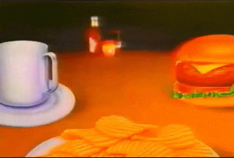 Hamburger Coffee and Potato Chips on a Table