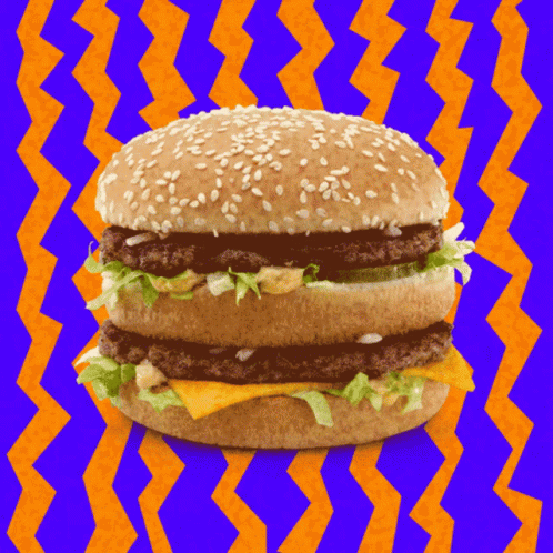 Hamburger With Sesame Seeds And Lettuce Purple Orange GIF