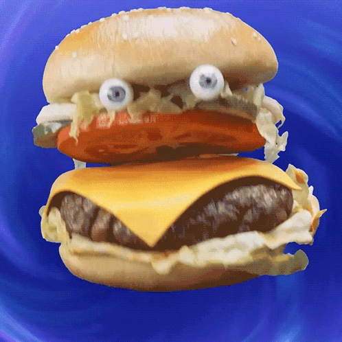Hamburger with Smiley Face on Blue Background