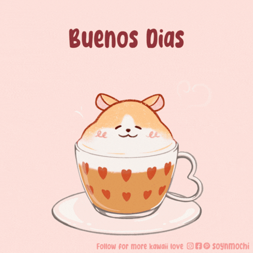 Hamster On Coffee Cup Saying Buenos Días