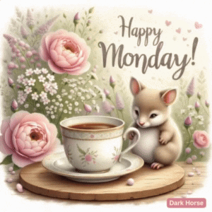 Hamster Sitting Next to Coffee Cup Happy Monday