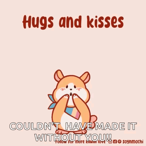 Hamster Surrounded by Hearts Saying Hugs and Kisses