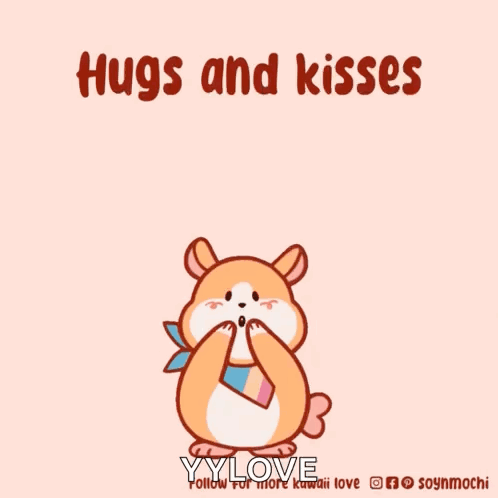 Hamster Surrounded by Pink Hearts Hugs and Kisses