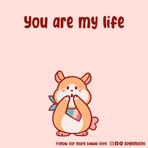 Hamster Surrounded by Pink Hearts You Are My Life