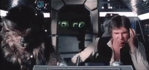 Han Solo and Chewbacca in Spacecraft Cockpit