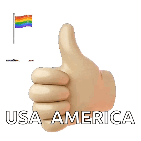 Hand Giving Thumbs Up Next to Rainbow Flag USA America