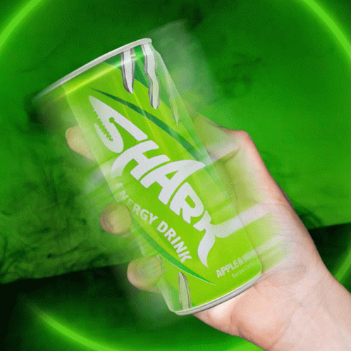 Hand Holding Green Shark Energy Drink