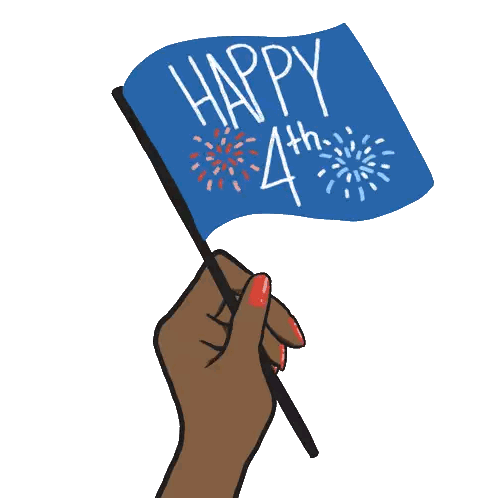 Hand Holding Small Blue Happy 4th Flag