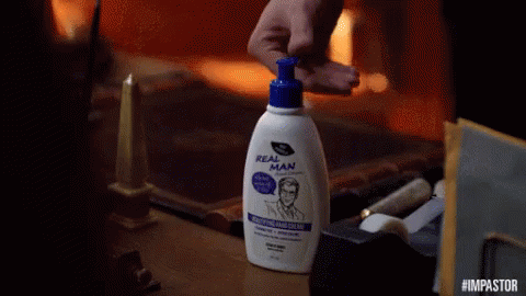 Hand Squeezing Real Man Lotion Bottle GIF