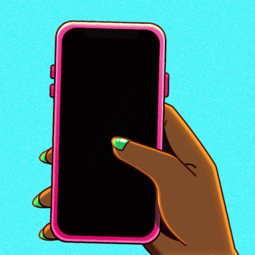 Hand With Green Nail Polish Holding Cell Phone