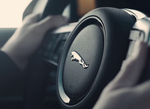 Hands on Steering Wheel With Jaguar Logo