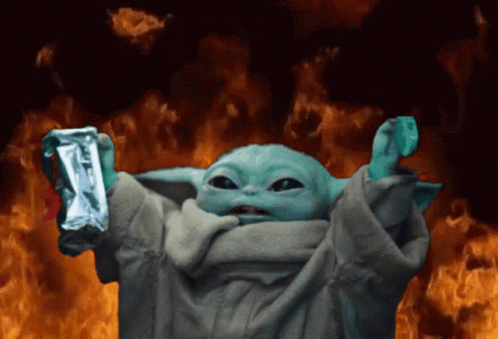 Hands Up On Fire Grogu GIF