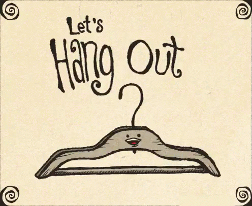 Hanger With Face Saying Let's Hang Out GIF
