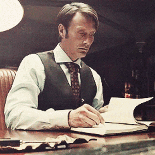 Hannibal Mads Mikkelsen Writing GIF