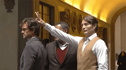 Hannibal Peace Sign Behind The Scene GIF