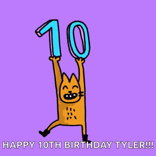 Happy 10th Anniversary Cat Raising Number GIF
