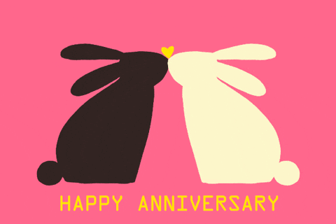 Happy 10th Anniversary Kissing Rabbit GIF